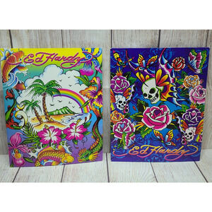 Ed Hardy X Lisa Frank 2 Pocket Folders Skulls Roses Tropical Y2K School Supplies